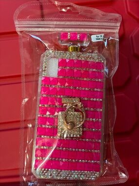 Source Unknown Hot Pink Rhinestone Phone Case with Gold Ring Holder